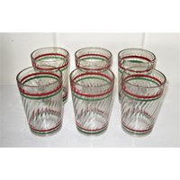 Vintage Trinkgläser - Rot Und Grün Gestreiftes, Geripptes Jelly-Glas 6Er-Set von Chitownexpress