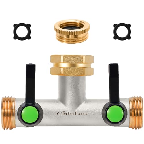 ChiuLau 2-Wege Verteiler, Vernickeltem Messing Wasserhahnverteiler, Gartenschlauch Adapter Verlängerter Griff, 2 Wege verteiler Wasser, Der verbesserte sechseckige Wassereinlass ist langlebiger von ChiuLau