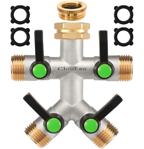 ChiuLau 4-Wege Verteiler, Messing Wasserverteiler, Gartenschlauch Adapter Verlängerter Griff, Mehrwinkliger Wasserauslass 4-Wege-Ventil, Der verbesserte sechseckige Wassereinlass ist langlebiger von ChiuLau