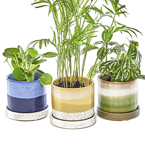 Chive Keramik Pflanztöpfe 'Minute' - Niedliche, schöne Töpfe für Blumen & Zimmerpflanzen Indoor & Outdoor - 3er Set - Blau, Grün & Gelb von Chive