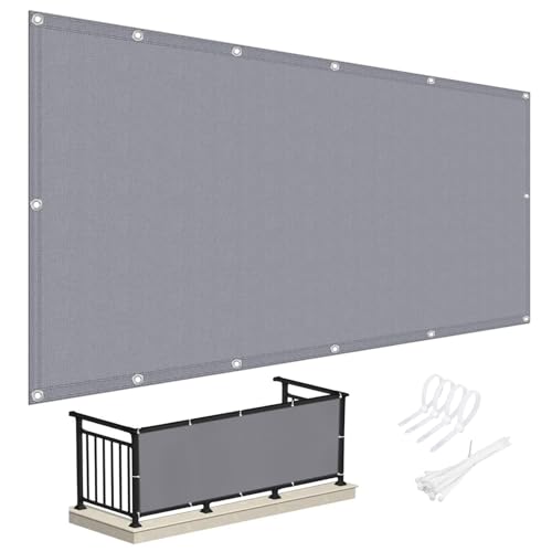 Balkonverkleidung Wetterfest 1.1x2.5m (400Größen verfügbar), Premium PES Polyester 175g/qm Balkon Sichtschutz nach maß Blickdichte, Terrassen Sichtschutz UV-Schutz, ohne Bohren mit Kabelbinder von Chivivi