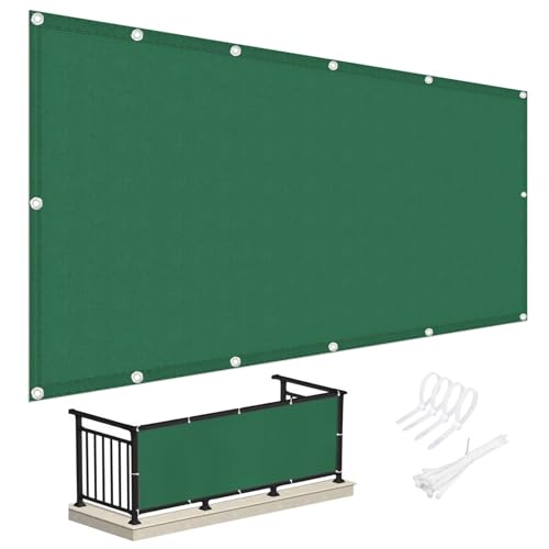 Balkonverkleidung Wetterfest 1.4x3.5m (400Größen verfügbar), Premium PES Polyester 175g/qm Balkon Sichtschutz nach maß Blickdichte, Terrassen Sichtschutz UV-Schutz, ohne Bohren mit Kabelbinder von Chivivi