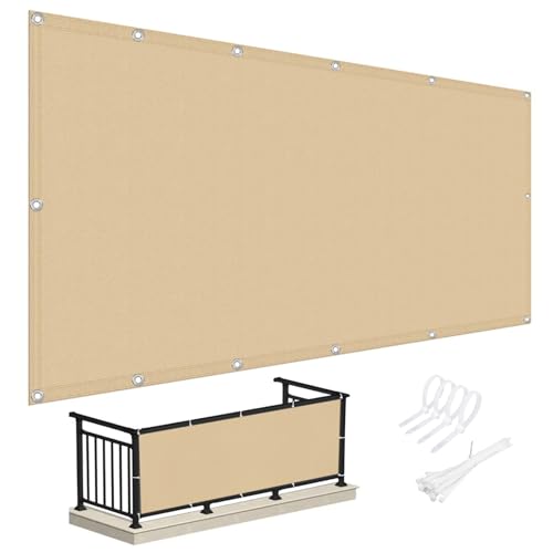 Chivivi Balkonverkleidung Wetterfest (400Größen verfügbar), Premium PES Polyester 175g/qm Balkon Sichtschutz nach maß Blickdichte, Terrassen Sichtschutz UV-Schutz, ohne Bohren mit Kabelbinder von Chivivi