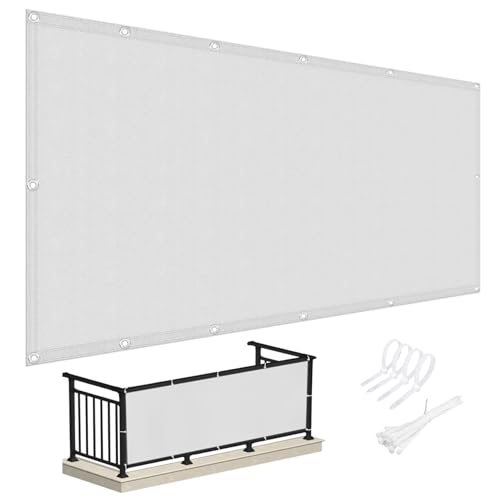 Chivivi Balkonverkleidung Wetterfest (400Größen verfügbar), Premium PES Polyester 175g/qm Balkon Sichtschutz nach maß Blickdichte, Terrassen Sichtschutz UV-Schutz, ohne Bohren mit Kabelbinder von Chivivi