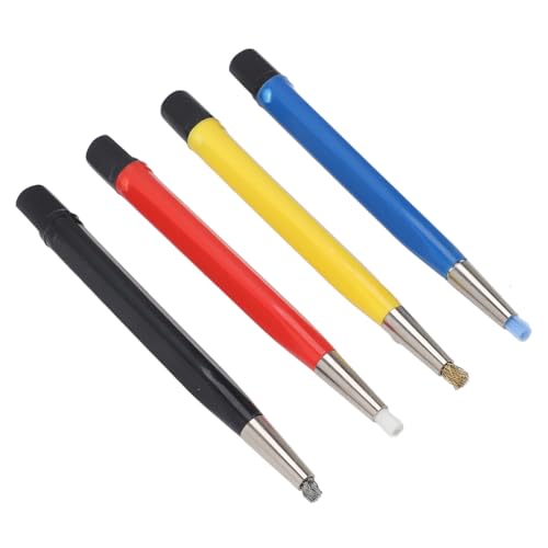 Chiyyak 4-teiliges Kratzbürstenstift-Set, Vorbereitungs- und Schleifbürste Im Stiftstil mit Verstellbaren Spitzen aus Stahl, Messing, Fiberglas und Nylon Zum Reinigen von Schmuck, Uhren von Chiyyak
