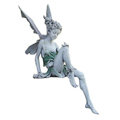 Chiyyak Gartenstatue Sitzende Feenstatue, Harz Gartenfigur Landschaftsdekor Ornament Gartenzwerg Garten Wohnzimmer Büro Desktop Dekoration von Chiyyak