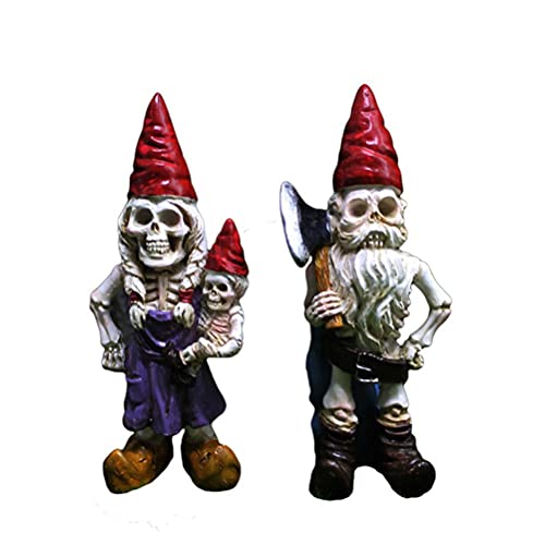 Chiyyak Garden GNOME Horror Skeleton Dwarf Couple Garden Statue Family Dwarf Sculpture Halloween GNOME Head Bone Figure von Chiyyak
