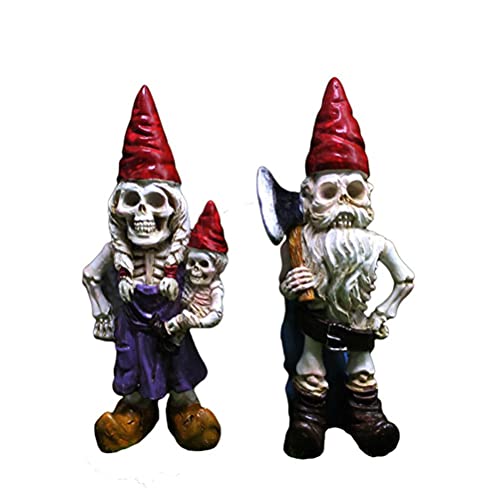 Chiyyak Gartenzwerg, Horror Skelett Zwergenpaar Garten Statue Familie Zwerg Skulptur Halloween GNOME Kopf Knochen Figur von Chiyyak