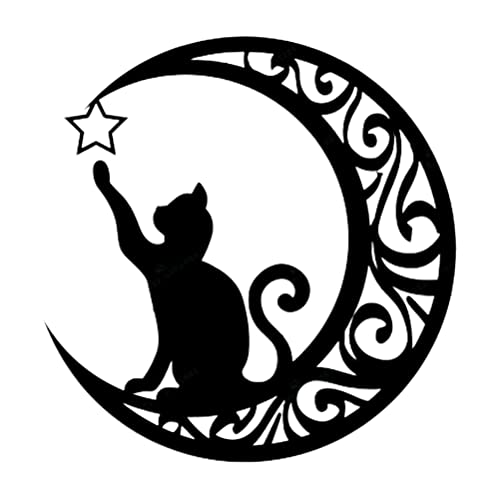 Chiyyak Metall Wandschild süße schwarze Katze auf dem Mond, Wanddekoration Katzenfigur Wandkunst hängende Dekoration für Fenstertüren Kaminsimse von Chiyyak