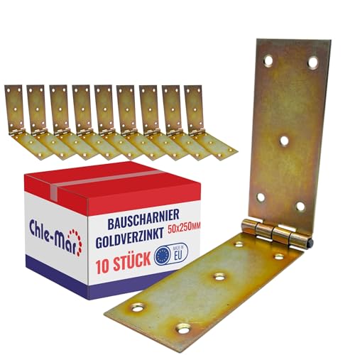 Chle-Mar - 10x Scharniere Schwerlast Verzinkt 50x250 mm | Robustes Türscharnier für Möbel & Holztüren | Stabiles Kistenband für Truhen & Schränke | Wetterfest & Langlebig für Innen & Außen Chle-Mar - 10x Scharniere Schwerlast Verzinkt 50x250 mm | Robustes Türscharnier für Möbel & Holztüren | Stabiles Kistenband für Truhen & Schränke | Wetterfest & Langlebig für Innen & Außen von Chle-Mar
