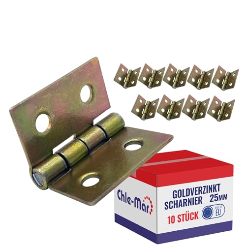 Chle-Mar - 10x Verzinktes Möbelscharnier 25 x 25 mm | Schwerlast Scharniere Klappbar (Klein) | Robustes Kistenscharnier für Truhen, Boxen & Schränke | Wetterfeste Türscharniere für Außen & Innen von Chle-Mar