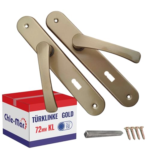 Chle-Mar - Türgriff Drückergarnitur mit Langschild – Gold / 72 mm/für Schlüssel - Langschildgarnitur - Türklinke Set für Innentüren – Türbeschlag – Türgriffe mit Schlossloch – Türgarnitur Chle-Mar - Türgriff Drückergarnitur mit Langschild – Gold / 72 mm/für Schlüssel - Langschildgarnitur - Türklinke Set für Innentüren – Türbeschlag – Türgriffe mit Schlossloch – Türgarnitur von Chle-Mar