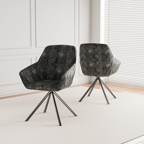 Chleby 2er Set Drehbarer Esszimmerstuhl Bürostuhl 360° Drehstuhl Sessel mit Metallbeinen Arbeitsstuhl Samt Polsterstuhl Loungesessel Armlehnenstuhl für Esszimmer Wohnzimmer Schlafzimmer Büro Schwarz von Chleby