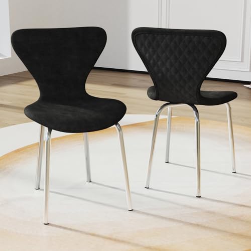Chleby 2er Set Esszimmerstuhl Küchenstühle mit Metallbeinen Esszimmerstühle aus Samt Polsterstuhl Wohnzimmerstühle Gepolsterter Stapelstuhl für Esszimmer, Wohnzimmer, Küche Schwarz von Chleby