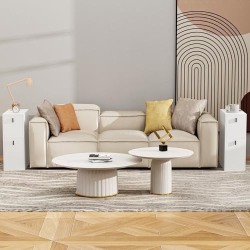 Chleby 2er Set Nachttisch Schmal Nachttische Hoher Beistelltisch Con 2 cassetto Nachtschrank Schmaler Nachttisch mit Ablagefächern Sofatisch 25x51x68cm Weiß von Chleby