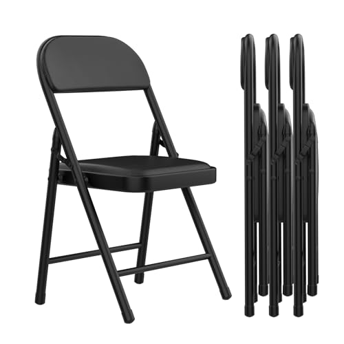 Chleby 4 Set Bequemer Klappstuhl Küche Leder Klappstühle Besucherstuhl mit Dünnes Kissen Klappbare Esszimmerstühle sind geeignet für Küche, drinnen, draußen, Konferenzraum Schwarz von Chleby