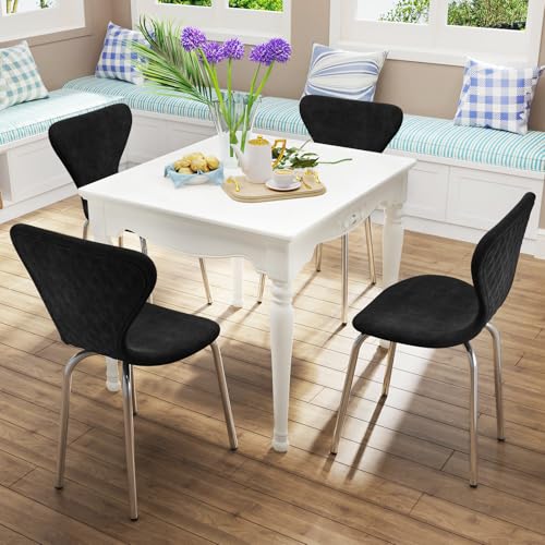 Chleby 4 Set Esszimmerstuhl aus Samt Stuhl Esszimmerstühle Wohnzimmerstühle Küchenstühle Stapelstuhl für Esszimmer, Küche，Wohnzimmer Schwarz von Chleby