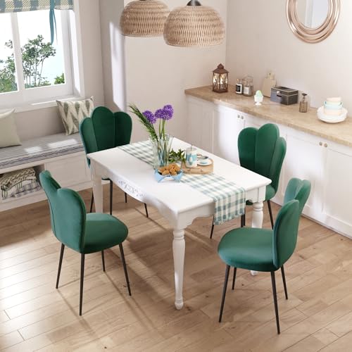 Chleby 4er Eleganten Esszimmerstühlen aus Samt Esszimmer Stuhl mit gepolstertem Sitz und Metallbeinen, Küchenstühle mit Blütenblatt-Rückenlehne für Esszimmer, Wohnzimmer, Schlafzimmer, Küche, Grün von Chleby