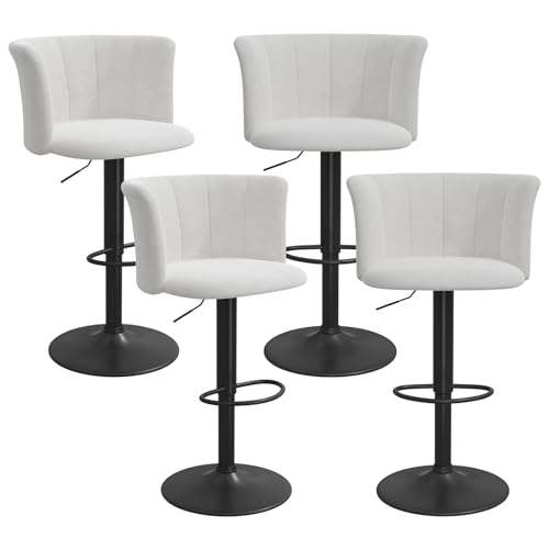 Chleby 4er Set Barhocker Hebbarer Barstuhl aus Samt Tresenhocker Drehbar Küchenhocker mit Rückenlehne Höhenverstellbar Thekenhocker für Küche, Bar, Theke, Hausbar Weiß von Chleby