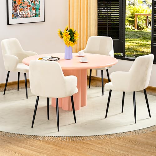 Chleby 4er Set Esszimmerstühle aus Samt Sessel Elegant Polsterstuhl Küchenstuhl Ankleidestuhl Wohnzimmerstuhl, Stuhl mit Armlehnen und Metallbeinen Milchig weiß von Chleby