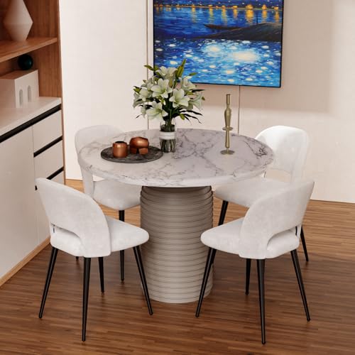 Chleby 4er Set Gestreifter Esszimmerstuhl aus Samt Weicher und Bequemer Esszimmerstuhl Küchenstühle für Esszimmer/Wohnzimmer Weiß von Chleby