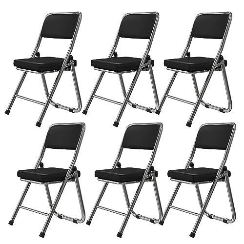 Chleby 6 Set Klappstuhl Besucherstuhl Klappstuhl mit Lederbezug Klappbare Esszimmerstühle sind geeignet für Küche, drinnen, draußen, Konferenzraum Schwarz von Chleby