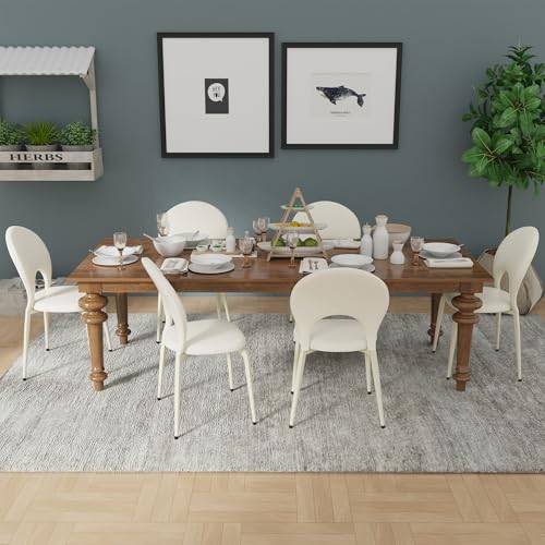 Chleby 6er Set Eleganten Esszimmerstühlen aus Kunstleder Stuhl mit gepolstertem Sitz und Metallbeinen Bequemer Schalenstuhl für Esszimmer, Wohnzimmer, Schlafzimmer, Küche Cremefarben von Chleby