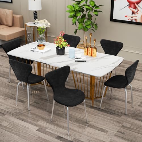 Chleby 6er Set Esszimmerstuhl Küchenstühle mit Metallbeinen Esszimmerstühle aus Samt Polsterstuhl Wohnzimmerstühle Gepolsterter Stapelstuhl für Esszimmer, Wohnzimmer, Küche Schwarz von Chleby