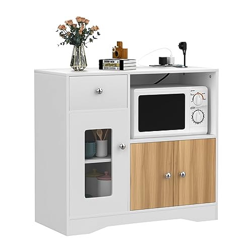 Chleby Anrichte für Küche Sideboard mit Steckdose für Mikrowelle Küchenschrank mit Schubladen, Aufbewahrungsschrank für Esszimmer, Küche, Wohnzimmer, 83 x 40 x 80 cm von Chleby