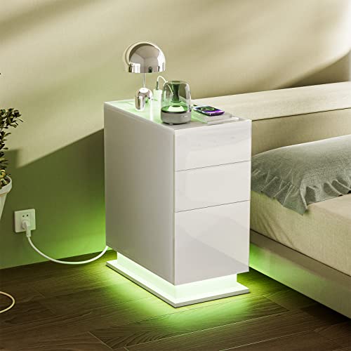 Chleby Modern Hochglanz-Nachttisch Schmal Weiße Nachttisch mit Ladefunktion Nachttische Schmaler Beistelltisch mit 3 Schublade-Stil B Chleby Modern Hochglanz-Nachttisch Schmal Weiße Nachttisch mit Ladefunktion Nachttische Schmaler Beistelltisch mit 3 Schublade-Stil B von Chleby