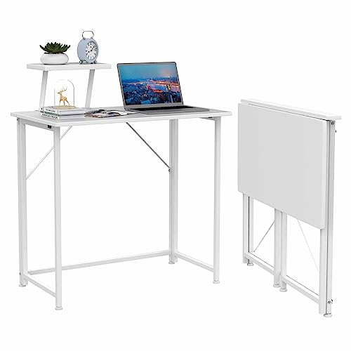 Chleby Schreibtisch Faltbar Tisch Faltbar Computertisch Portable Schreibtische Klappbar PC Tisch mit Halterung Weiß 80x45x75 cm von Chleby