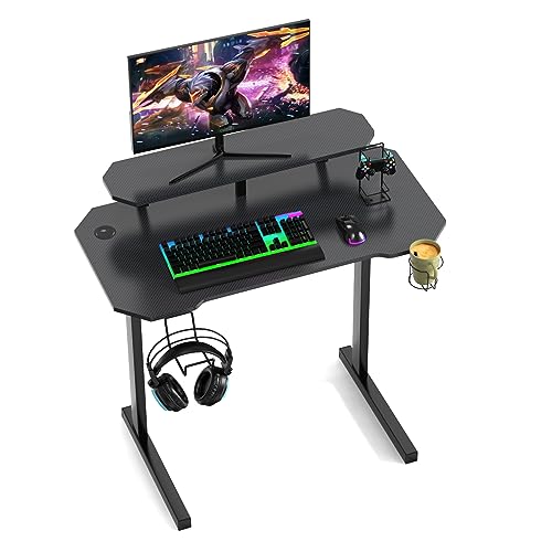 Chleby Schreibtisch Gaming Computertisch PC Tisch mit Getränkehalter und Kopfhörerhaken Schreibtisch mit Monitorständer 100x55x75 cm Schwarz von Chleby