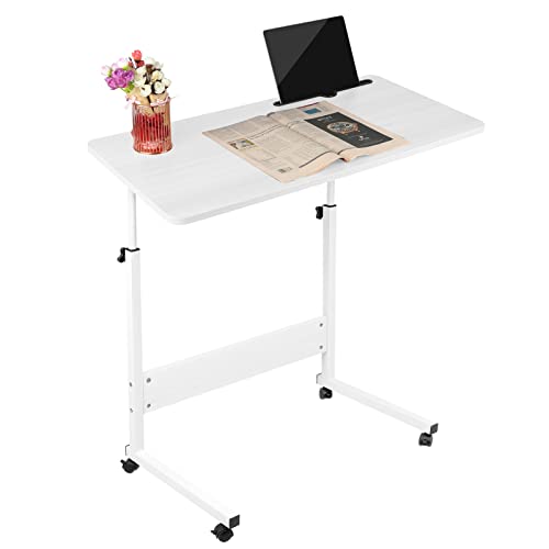 Chleby Höhenverstellbarer Schreibtisch mit Rollen, Beistelltisch mit Kartenfach, höhenverstellbarer Laptop-Tisch für Schlafzimmer, Wohnzimmer und Kinderzimmer, 80 x 40 cm, Weiß von Chleby