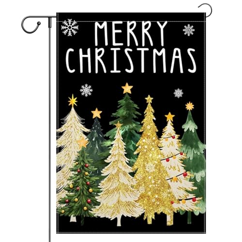 ChloropLastid Frohe Weihnachten Gartenflagge, vertikal, doppelseitig, 30,5 x 45,7 cm, Weihnachtsbaum, Winterurlaub, Willkommensdekoration, Jute, Hofflagge, Schwarz von ChloropLastid