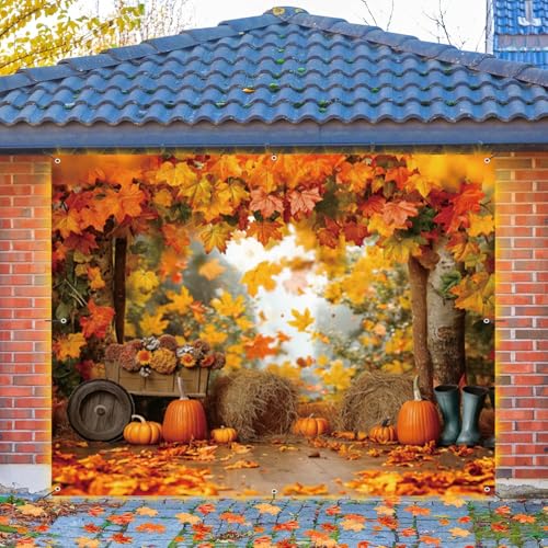 Garagentorabdeckung, 2,1 x 2,4 m, Erntedankfest, Ahornblätter, Ernte, Kürbis, Heu, Hintergrund, Herbst, Garagentor, Banner, Dekorationen, Erntedankfest, Babyparty, Party-Dekor-Banner Garagentorabdeckung, 2,1 x 2,4 m, Erntedankfest, Ahornblätter, Ernte, Kürbis, Heu, Hintergrund, Herbst, Garagentor, Banner, Dekorationen, Erntedankfest, Babyparty, Party-Dekor-Banner von ChloropLastid