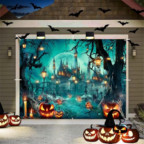 Halloween Garagentor Banner 2,1 x 2,4 m Gruseliger Friedhof - Große hängende Dekoration für Zuhause, Outdoor, Indoor, Gruselparty, Wand, Fenster, Hof von ChloropLastid