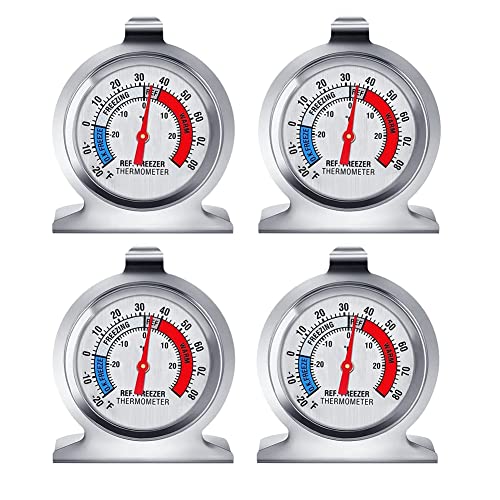 Chnegral 4 StüCke KüHlschrankthermometer mit Rotem Anzeigethermometer für GefrierschrankküHlschrank mit AufhäNgehaken und StäNder von Chnegral
