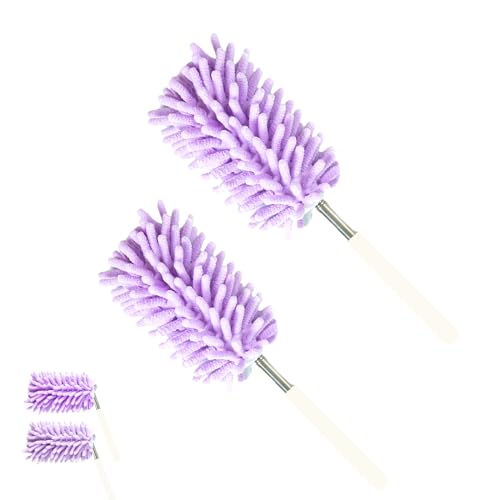Staubwedel Teleskop Waschbar, 2 Stück Mini Mikrofaser Staubwischer Biegbar Staubwedel Stab Lang Ausziehbar bis 75cm, Teleskopstange Staubwischer für Auto Staub Spinnweben Tisch Duster von Chobifa