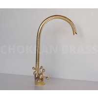 Unlackierter Messing Badezimmer Wasserhahn, Küchen Gooseneck Eitelkeit Massiv Wasserhahn Mit Gehämmertem Finish von ChokranBrass