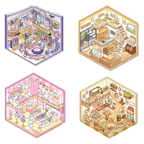 4 Sets Diy 3d Haus Aufkleber House Stickers Make Scenes for Hausaufkleber Fun Adults Miniature Zum Selbermachen Di-y (4) von ChongKuan