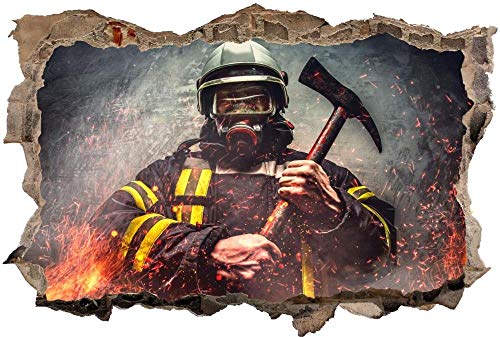 3D Look Wandtattoo 50x70 cm Wand Durchbruch Wandbild Sticker Aufkleber Wandaufkleber - Feuerwehr Axt Feuerwehrmann von ChongYang
