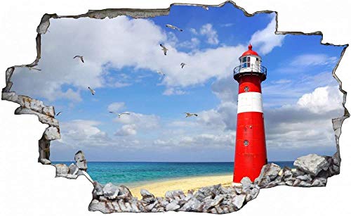 3D Look Wandtattoo 50x70 cm Wand Durchbruch Wandbild Sticker Aufkleber Wandaufkleber - Leuchtturm Möwen Meer von ChongYang