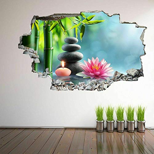 3D Wandtattoo Mauerloch Wandsticker Wandaufkleber Durchbruch selbstklebend Schlafzimmer Wohnzimmer Kinderzimmer - Spa Massage Stones Seerose,Größe 70x110cm von ChongYang