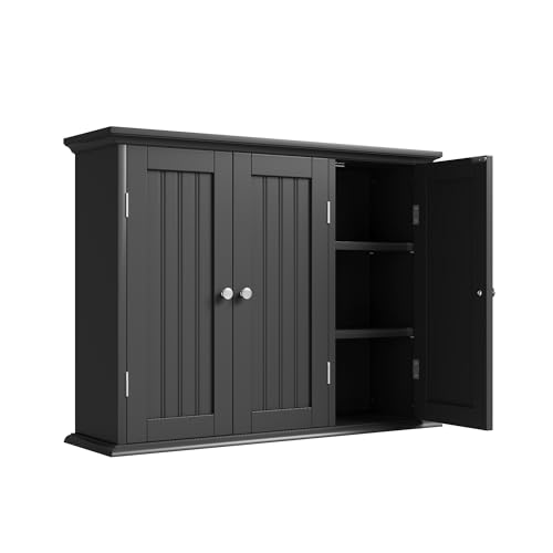 ChooChoo Badezimmer Wandschrank mit 3 Türen, Wäscheschrank Wandmontage, Medizinschrank mit verstellbaren Regalen, Hängender Küchenschrank Organizer, Schwarz ChooChoo Badezimmer Wandschrank mit 3 Türen, Wäscheschrank Wandmontage, Medizinschrank mit verstellbaren Regalen, Hängender Küchenschrank Organizer, Schwarz von ChooChoo