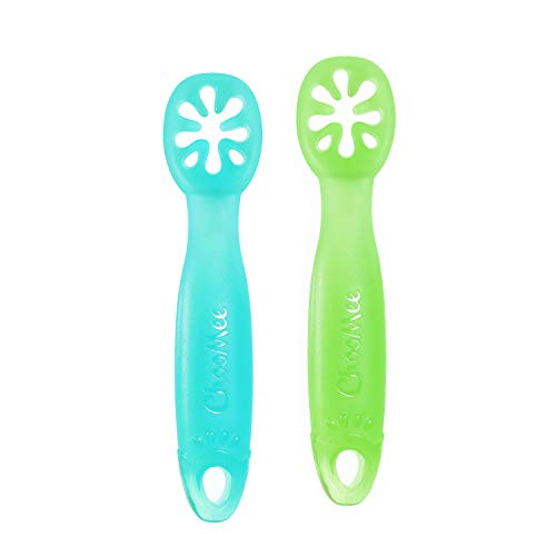 ChooMee FlexiDip Baby Starter Spoon | Platinum Silicone | First Stage Teething Friendly Learning Utensil | 2 CT | Aqua Green von ChooMee