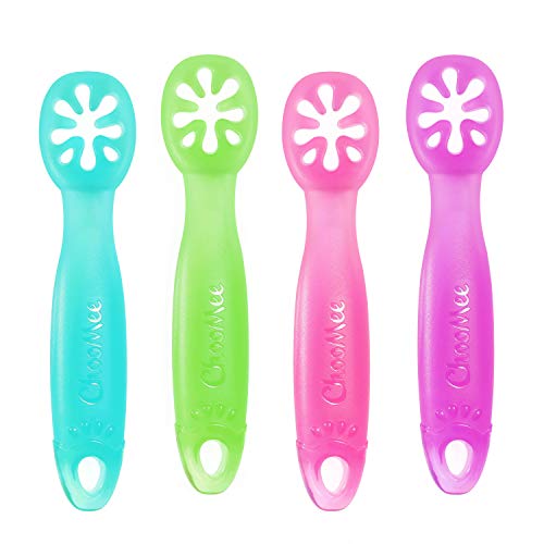 ChooMee FlexiDip Baby Starter Spoon | Platinum Silicone | First Stage Teething Friendly Learning Utensil | 4 CT | Four Colors von ChooMee