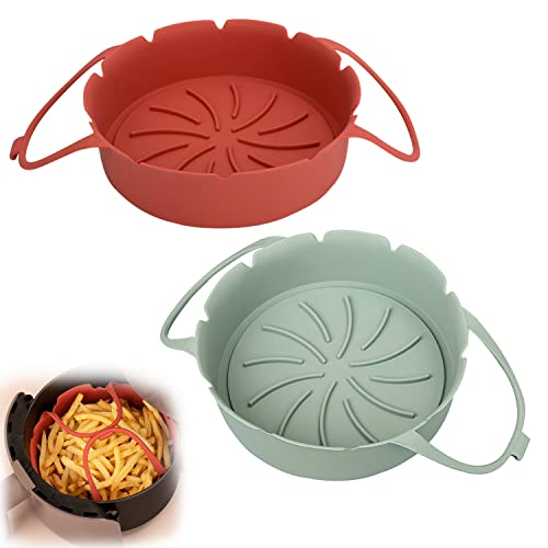 2 Nur Silikonform für Heißluftfritteuse, Air Fryer Silicone Liners Mit Tragegriff, 17cm Heißluftfritteuse Zubehör Set, Silicone Universal Air Fryer Basket Reusable, für Backofen usw von Choonjin