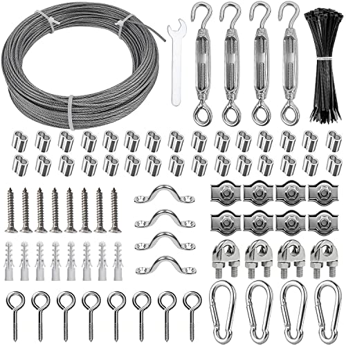 30m Drahtseil Edelstahl, 172 Stück Φ2mm PVC-Ummantelt Stahlseil Kit, Seilspanner Edelstahlseil Seilklemmen, Rankhilfen Stahlseil Vorhang mit Ösen, M4 Spannschloss und Kabelbinder, für Wäscheleine von Choonjin