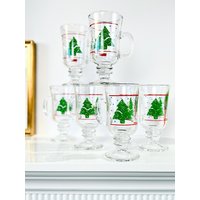 Vintage Libbey Weihnachtsbaum Kaffeebecher 1970Er Jahre Irish Cream Sockel Set, Urlaubs-Gastgeschenk von ChosenKindVintage