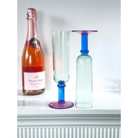 Rare 2 Präzisions-Flöten Vintage Champagner Gläser Paar Retro Memphis Postmodern Plastic Terrasse Stemware 90Er Jahre Pink Grün Blau von ChosenKindVintage